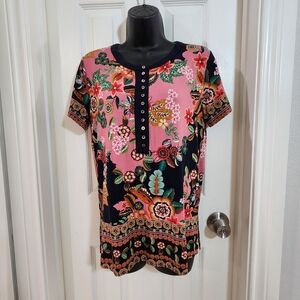 JOHNNY WAS Janie Favorite Short Sleeve Henley Tee Size S